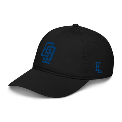 "619" Organic Baseball Cap | Econscious EC7000 | E Luna SELECT Tricrest 3 Royal Thread Front, Left Side & Back Logos