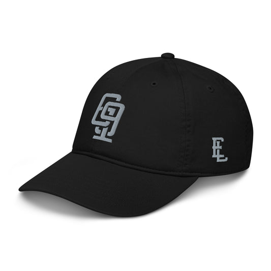 "619" Organic Baseball Cap | Econscious EC7000 | E Luna SELECT Tricrest 3 Grey Thread Front, Left Side & Back Logos