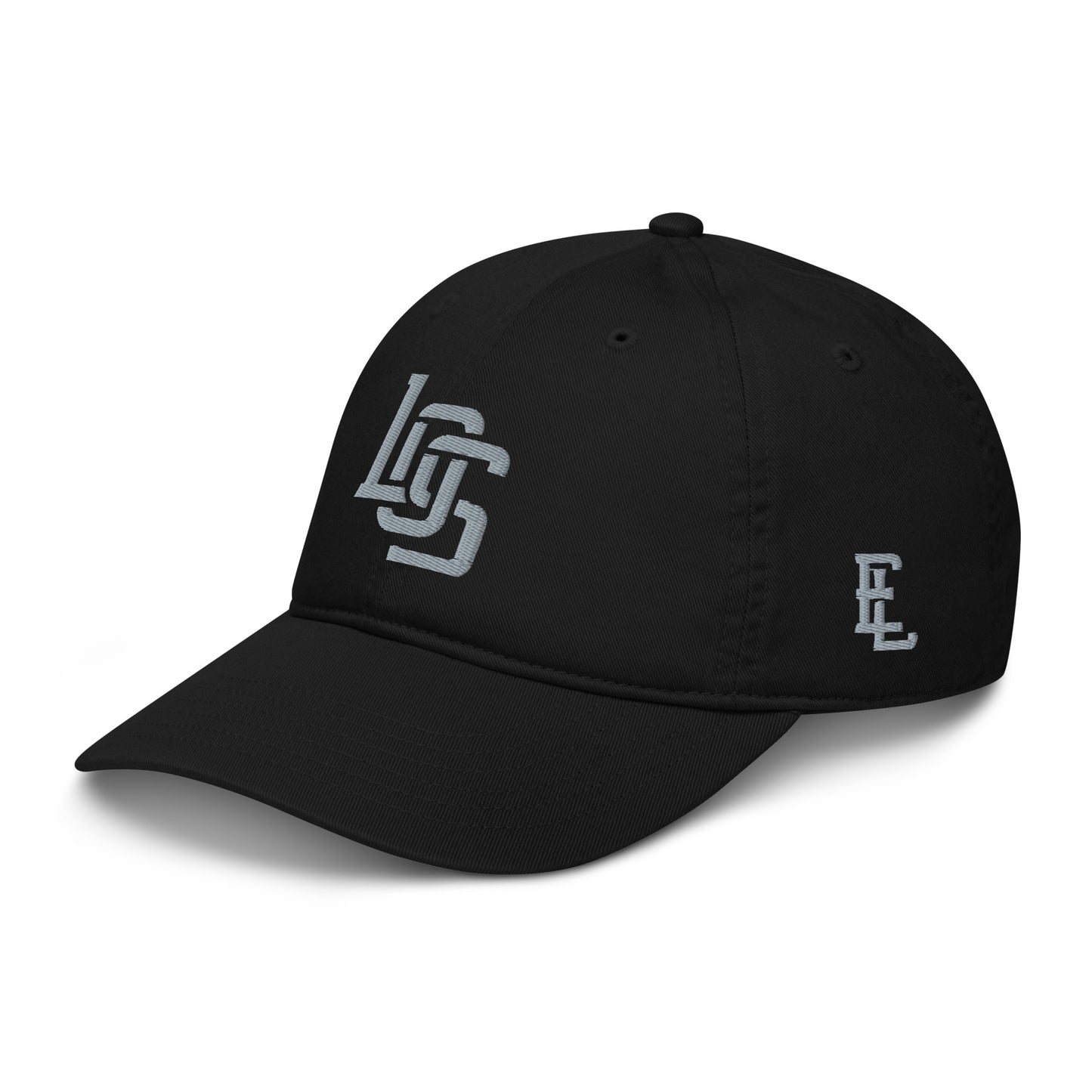 "LOS" Organic Baseball Cap | Econscious EC7000 | E Luna ESSENTIAL Duocrest 2 Grey Thread Front & Left Side Logos