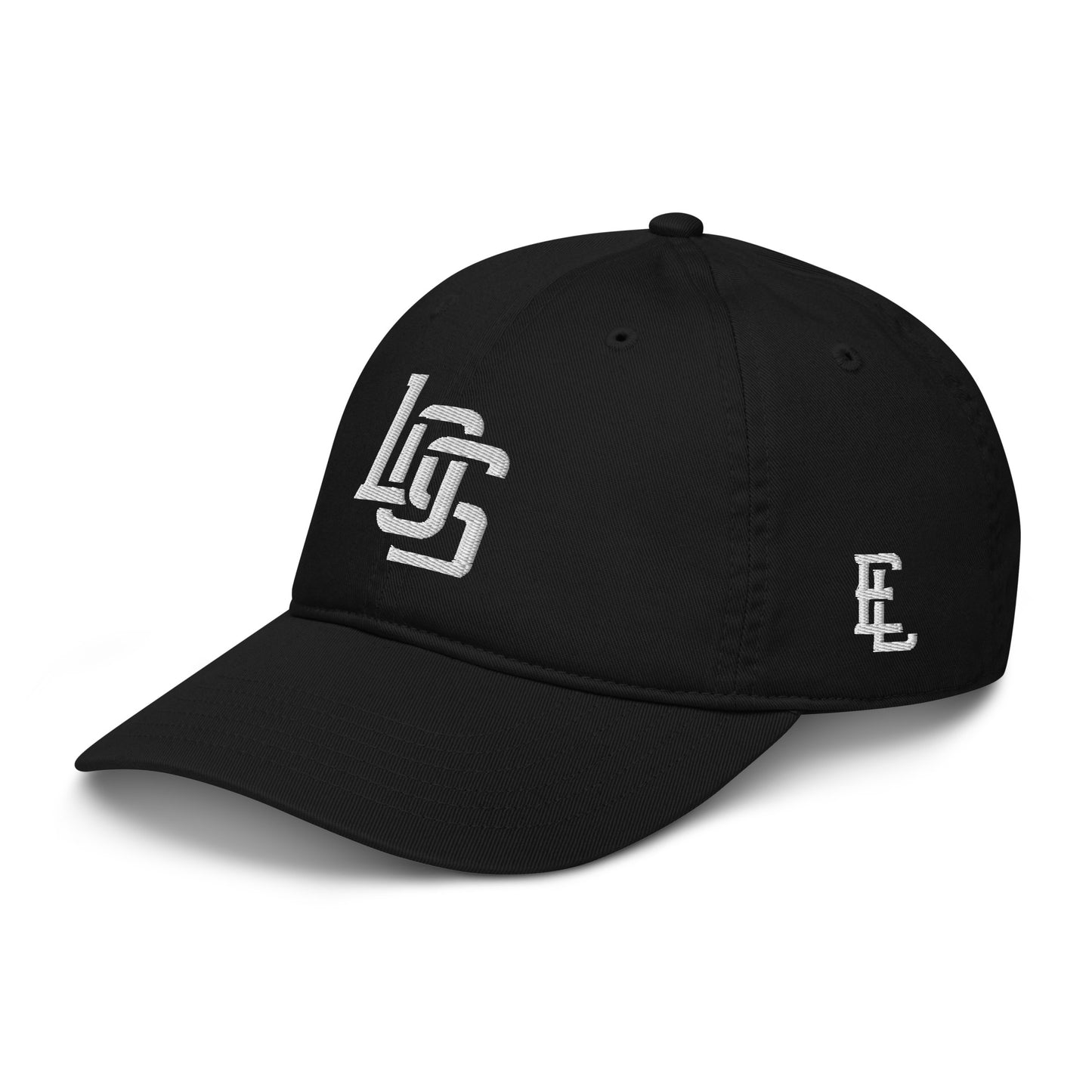 "LOS" Organic Baseball Cap | Econscious EC7000 | E Luna SELECT Tricrest 3 White Thread Front, Left Side & Back Logos