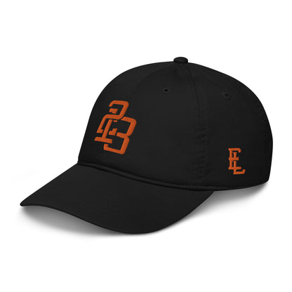 "213" Organic Baseball Cap | Econscious EC7000 | E Luna ESSENTIAL Duocrest 2 Orange Thread Front & Left Side Logos