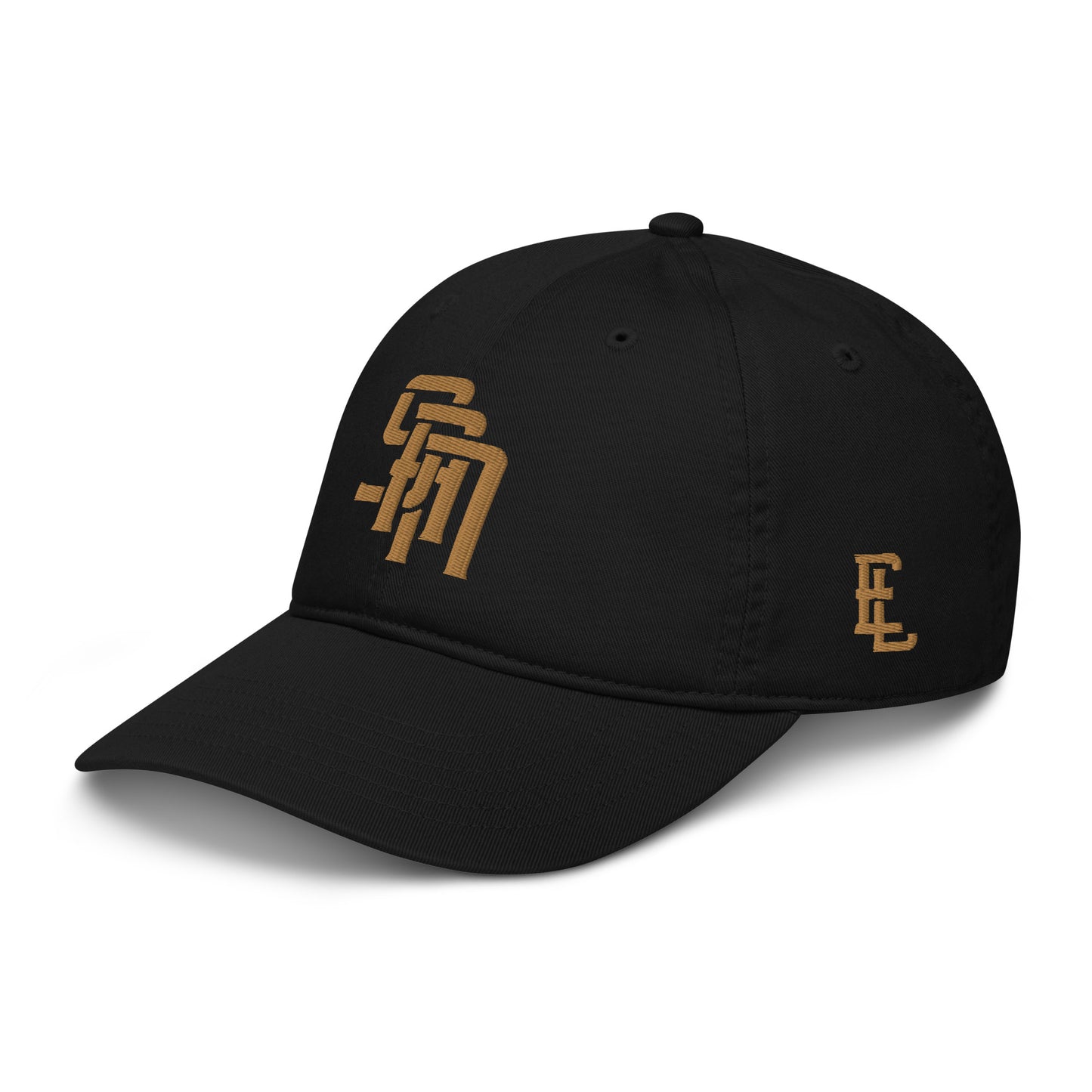 "SAN" Organic Baseball Cap | Econscious EC7000 | E Luna Brand SELECT Tricrest 3 Old Gold Thread Logos: Front, Left & Back [3D Puff Edition]