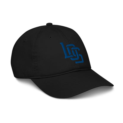 "LOS" Organic Baseball Cap | Econscious EC7000 | E Luna SELECT Tricrest 3 Royal Thread Front, Left Side & Back Logos