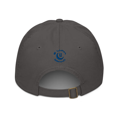 "213" Organic Baseball Cap | Econscious EC7000 | E Luna SELECT Duocrest 3 Royal Thread Front, Left Side & Back Logos