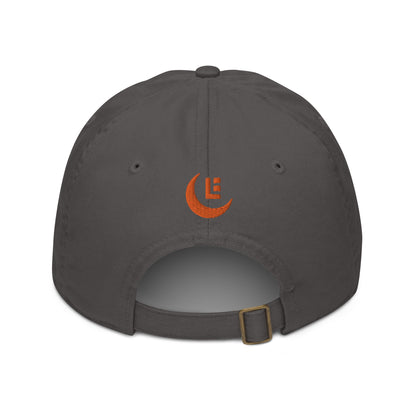 "SAN" Organic Baseball Cap | Econscious EC7000 | E Luna Brand PREMIUM Quadcrest 4 Orange Thread Logos: Front, Left, Right Signature & Back [3D Puff Edition]