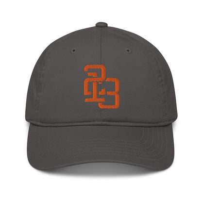 "213" Organic Baseball Cap | Econscious EC7000 | E Luna ESSENTIAL Duocrest 2 Orange Thread Front & Left Side Logos