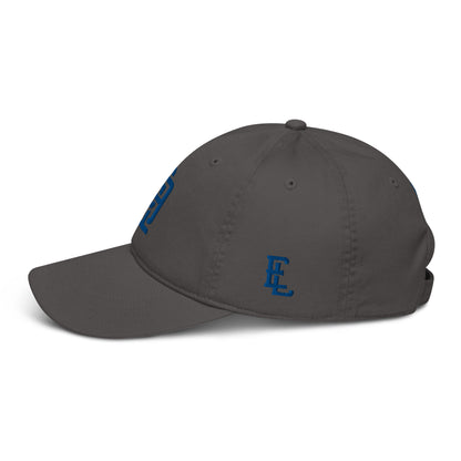 "619" Organic Baseball Cap | Econscious EC7000 | E Luna SELECT Tricrest 3 Royal Thread Front, Left Side & Back Logos