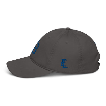 "213" Organic Baseball Cap | Econscious EC7000 | E Luna SELECT Duocrest 3 Royal Thread Front, Left Side & Back Logos