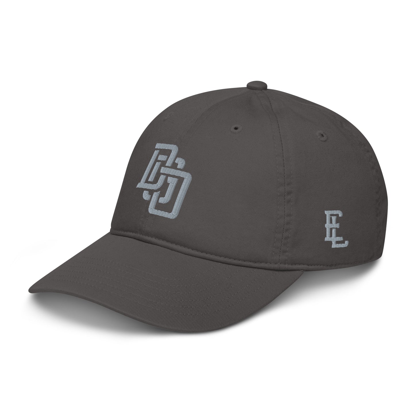 "DGO" Organic Baseball Cap | Econscious EC7000 | E Luna SELECT Tricrest 3 Grey Thread Front, Left Side & Back Logos