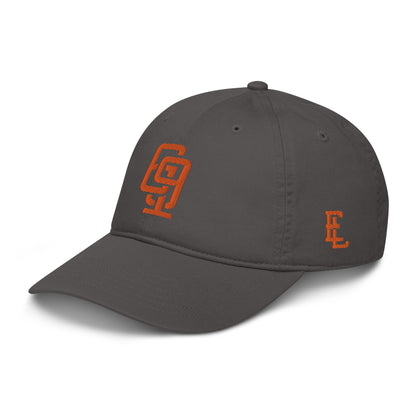 "619" Organic Baseball Cap | Econscious EC7000 | E Luna ESSENTIAL Duocrest 2 Orange Thread Front & Left Side Logos