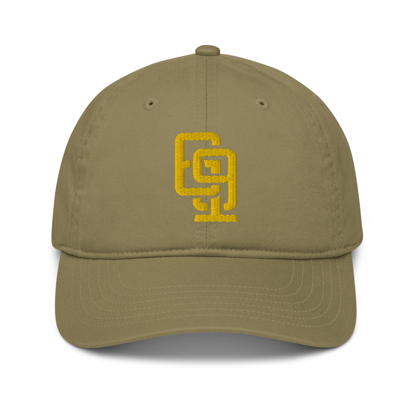 "619" Organic Baseball Cap | Econscious EC7000 | E Luna ESSENTIAL Duocrest 2 Gold Thread Front & Left Side Logos