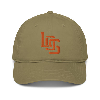 "LOS" Organic Baseball Cap | Econscious EC7000 | E Luna ESSENTIAL Duocrest 2 Orange Thread Front & Left Side Logos