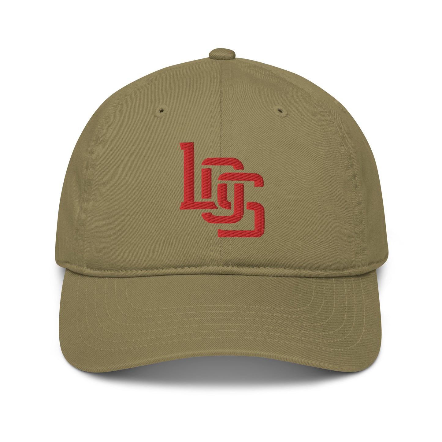 "LOS" Organic Baseball Cap | Econscious EC7000 | E Luna ESSENTIAL Duocrest 2 Red Thread Front & Left Side Logos