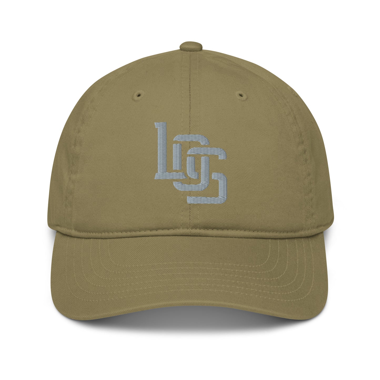 "LOS" Organic Baseball Cap | Econscious EC7000 | E Luna SELECT Tricrest 3 Grey Thread Front, Left Side & Back Logos