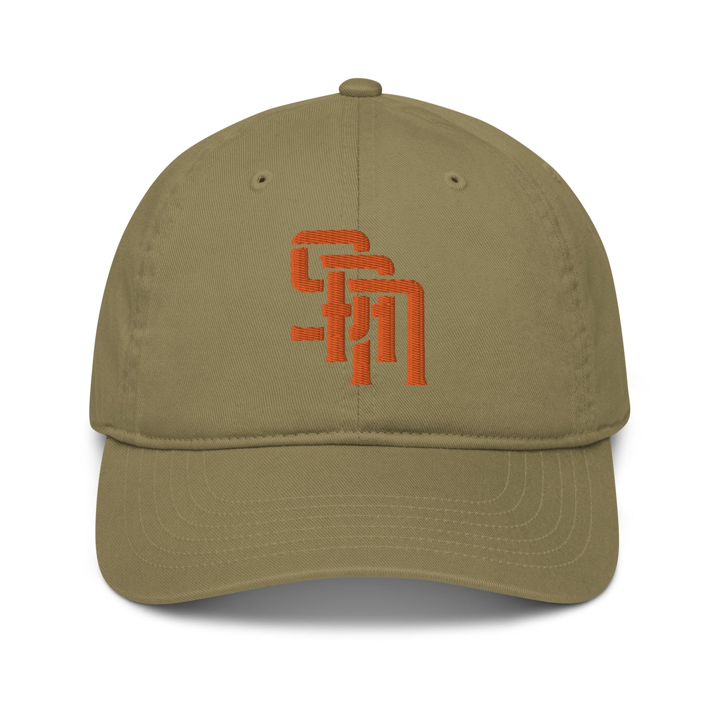 "SAN" Organic Baseball Cap | Econscious EC7000 | E Luna Brand SELECT Tricrest 3 Orange Thread Logos: Front, Left & Back [3D Puff Edition]