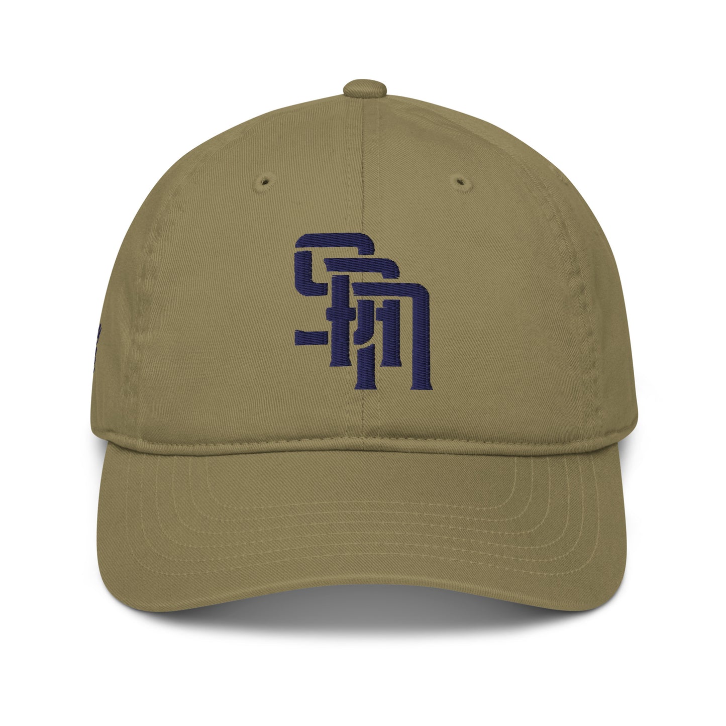 "SAN" Organic Baseball Cap | Econscious EC7000 | E Luna Brand PREMIUM Quadcrest 4 Navy Thread Logos: Front, Left, Right Signature & Back [3D Puff Edition]