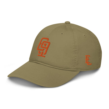 "619" Organic Baseball Cap | Econscious EC7000 | E Luna ESSENTIAL Duocrest 2 Orange Thread Front & Left Side Logos