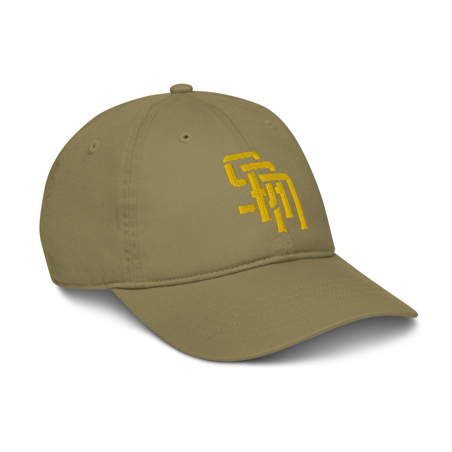 "SAN" Organic Baseball Cap | Econscious EC7000 | E Luna Brand ESSENTIAL Duocrest 2 Gold Thread Logos: Front & Left