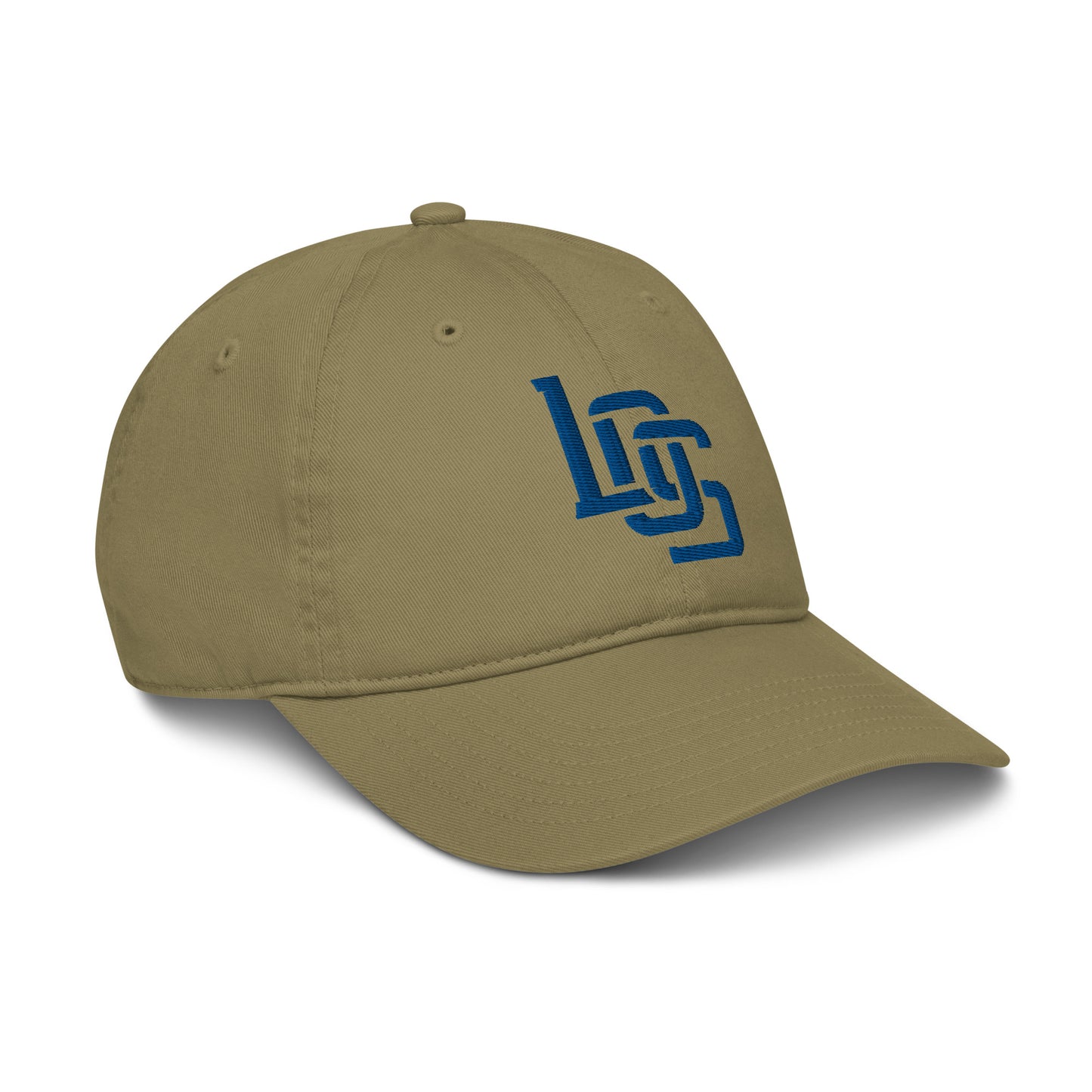 "LOS" Organic Baseball Cap | Econscious EC7000 | E Luna SELECT Tricrest 3 Royal Thread Front, Left Side & Back Logos