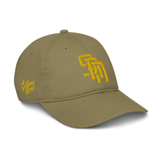 "SAN" Organic Baseball Cap | Econscious EC7000 | E Luna Brand PREMIUM Quadcrest 4 Gold Thread Logos: Front, Left, Right Signature & Back [3D Puff Edition]