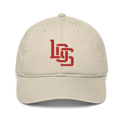 "LOS" Organic Baseball Cap | Econscious EC7000 | E Luna ESSENTIAL Duocrest 2 Red Thread Front & Left Side Logos