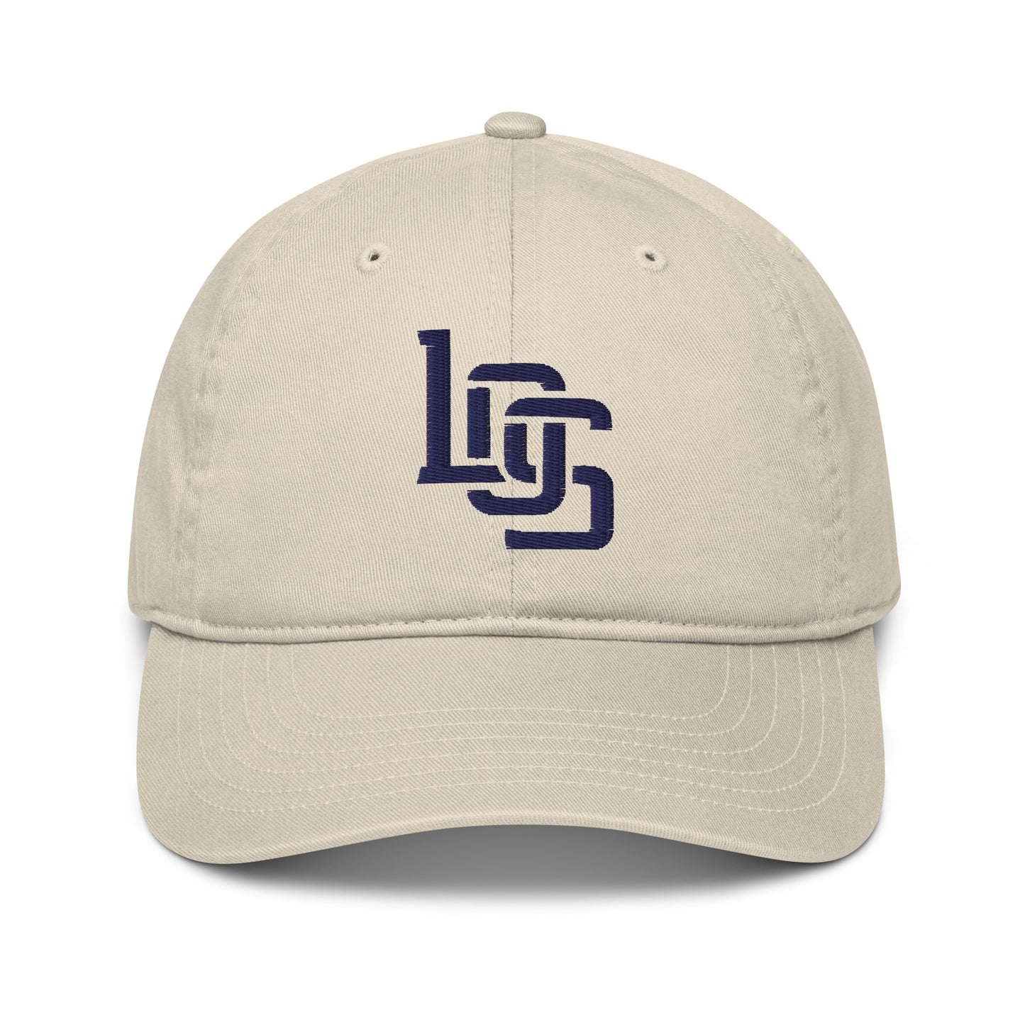 "LOS" Organic Baseball Cap | Econscious EC7000 | E Luna SELECT Tricrest 3 Navy Thread Front, Left Side & Back Logos