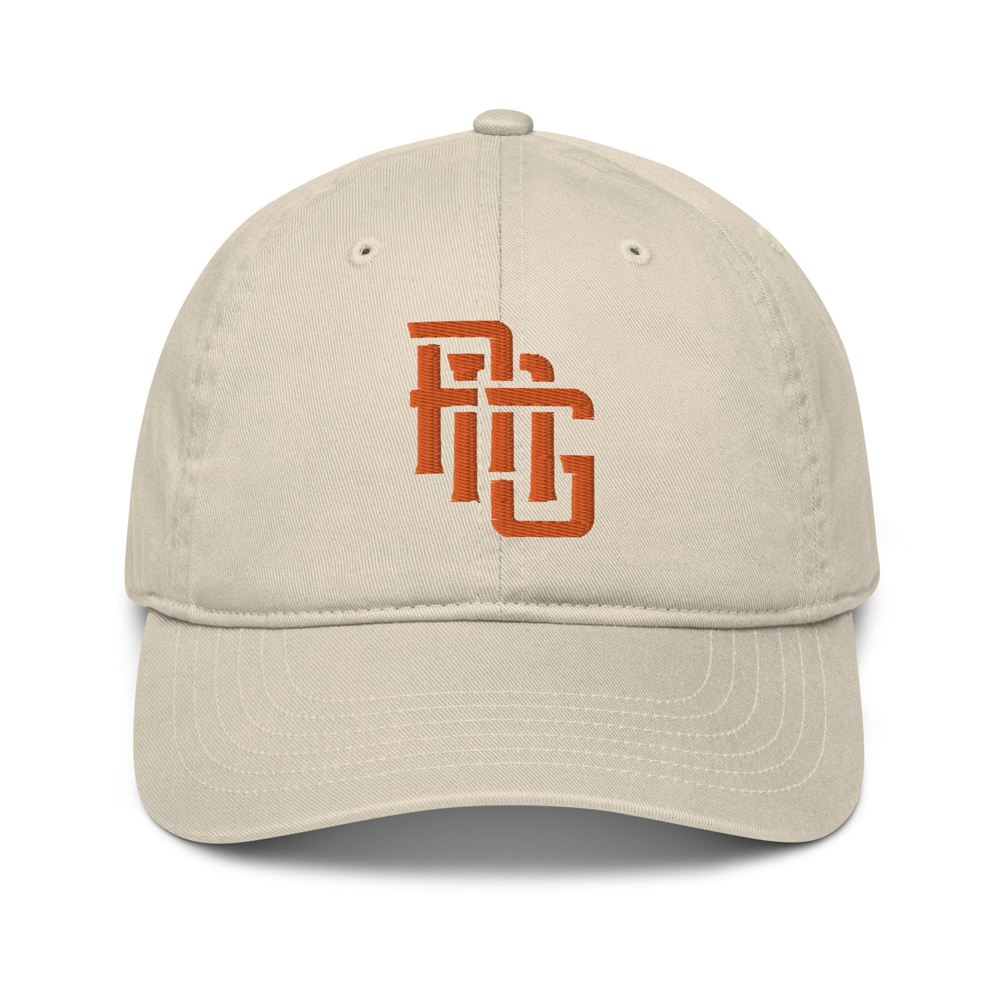 "ANG" Organic Baseball Cap | Econscious EC7000 | E Luna SELECT Tricrest 3 Orange Thread Front, Left Side & Back Logos