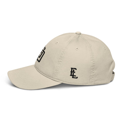 "DGO" Organic Baseball Cap | Econscious EC7000 | E Luna ESSENTIAL Duocrest 2 Black Thread Front & Left Side Logos