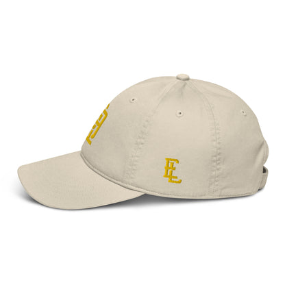 "619" Organic Baseball Cap | Econscious EC7000 | E Luna ESSENTIAL Duocrest 2 Gold Thread Front & Left Side Logos