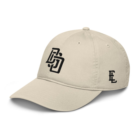 "DGO" Organic Baseball Cap | Econscious EC7000 | E Luna SELECT Tricrest 3 Black Thread Front, Left Side & Back Logos