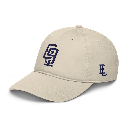 "619" Organic Baseball Cap | Econscious EC7000 | E Luna SELECT Tricrest 3 Navy Thread Front, Left Side & Back Logos