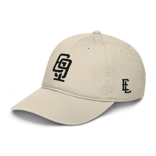 "619" Organic Baseball Cap | Econscious EC7000 | E Luna SELECT Tricrest 3 Black Thread Front, Left Side & Back Logos