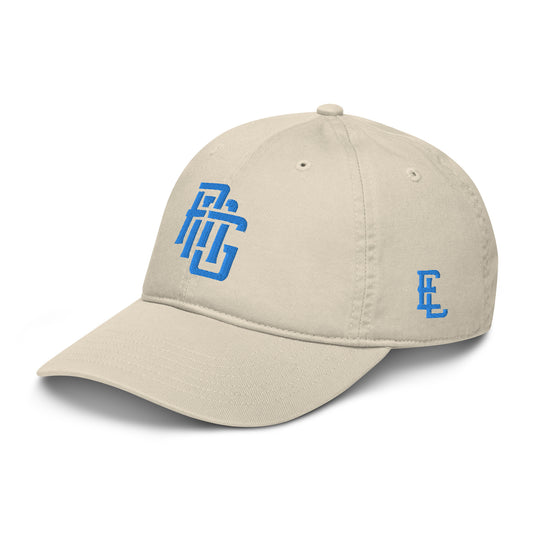 "ANG" Organic Baseball Cap | Econscious EC7000 | E Luna SELECT Tricrest 3 Aqua/Teal Thread Front, Left Side & Back Logos