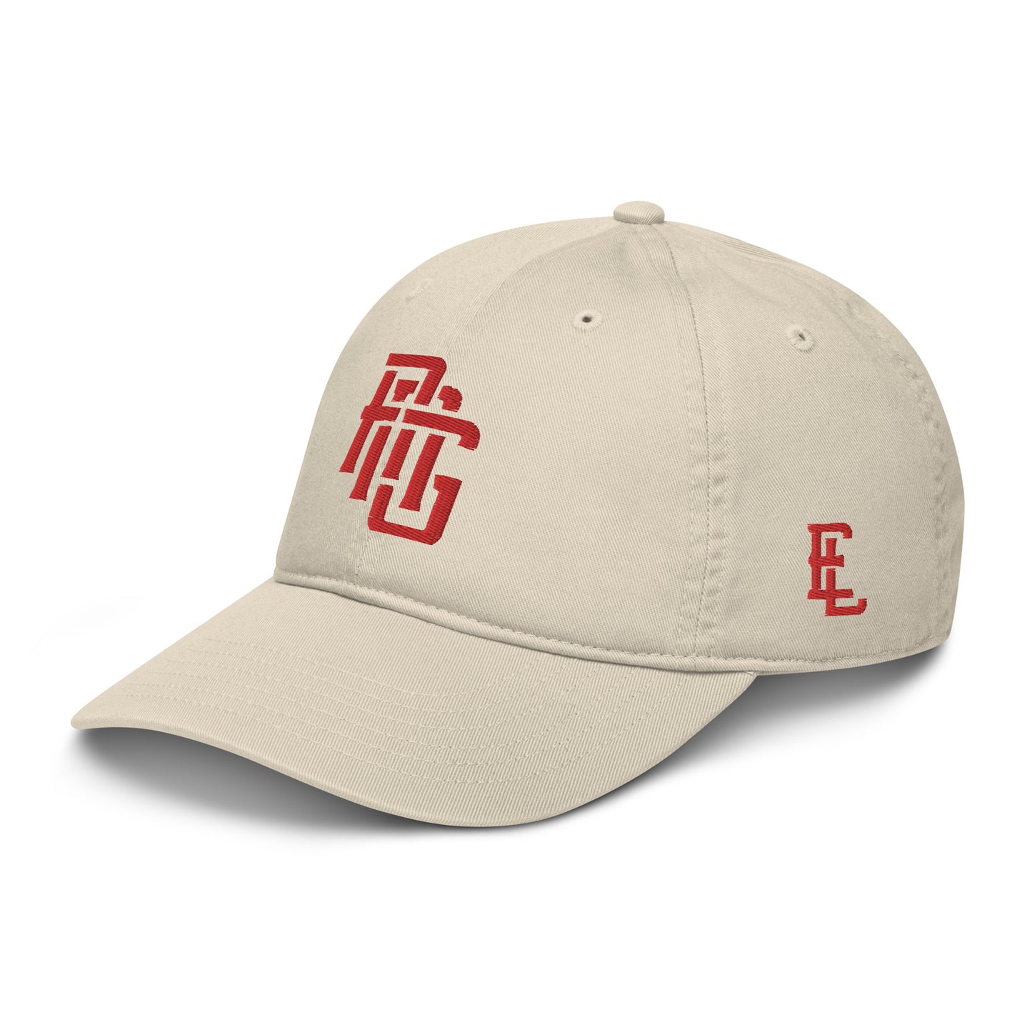 "ANG" Organic Baseball Cap | Econscious EC7000 | E Luna ESSENTIAL Duocrest 2 Red Thread Front & Left Side Logos