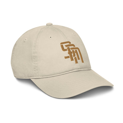 "SAN" Organic Baseball Cap | Econscious EC7000 | E Luna Brand SELECT Tricrest 3 Old Gold Thread Logos: Front, Left & Back [3D Puff Edition]