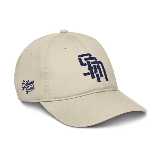 "SAN" Organic Baseball Cap | Econscious EC7000 | E Luna Brand PREMIUM Quadcrest 4 Navy Thread Logos: Front, Left, Right Signature & Back [3D Puff Edition]