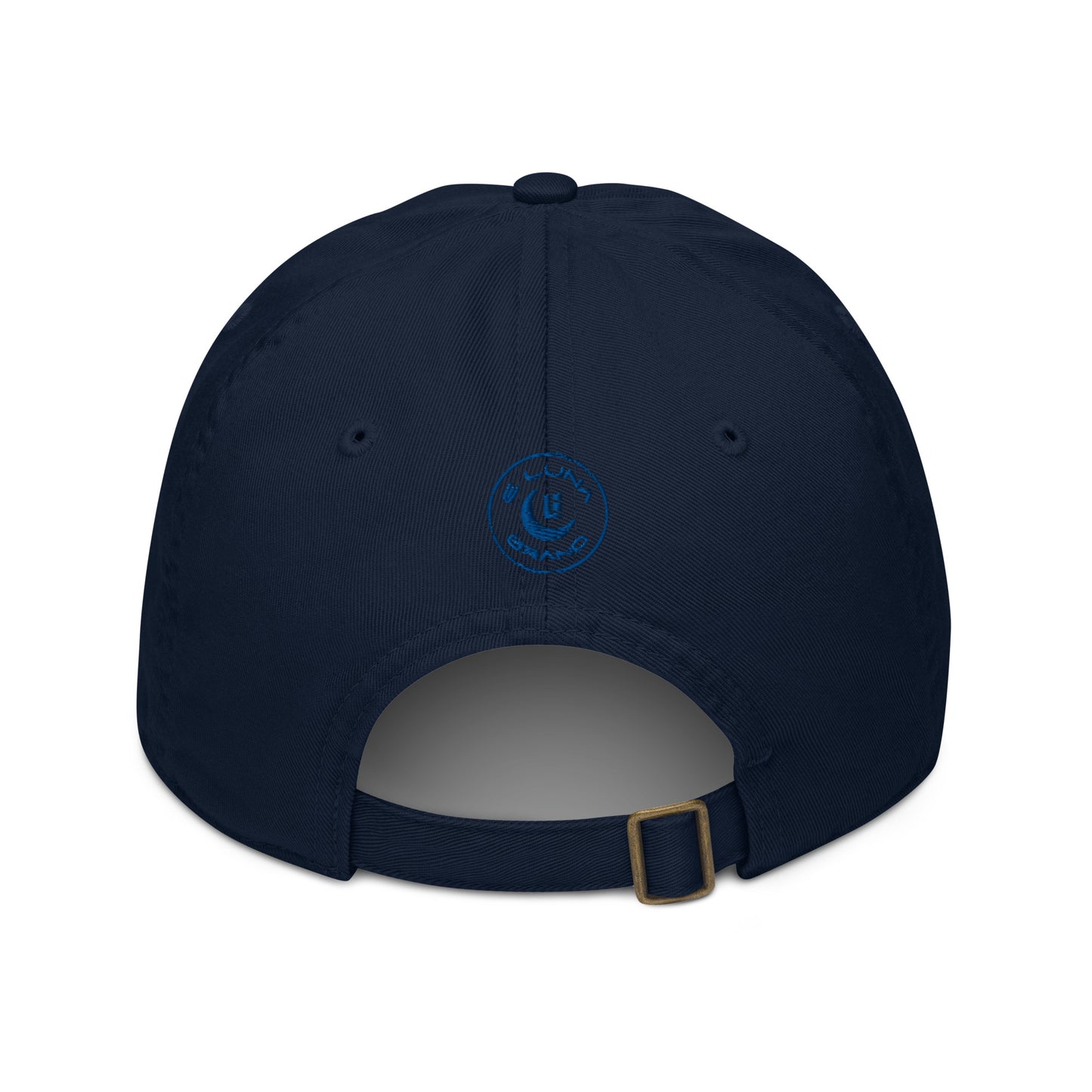 "619" Organic Baseball Cap | Econscious EC7000 | E Luna SELECT Tricrest 3 Royal Thread Front, Left Side & Back Logos