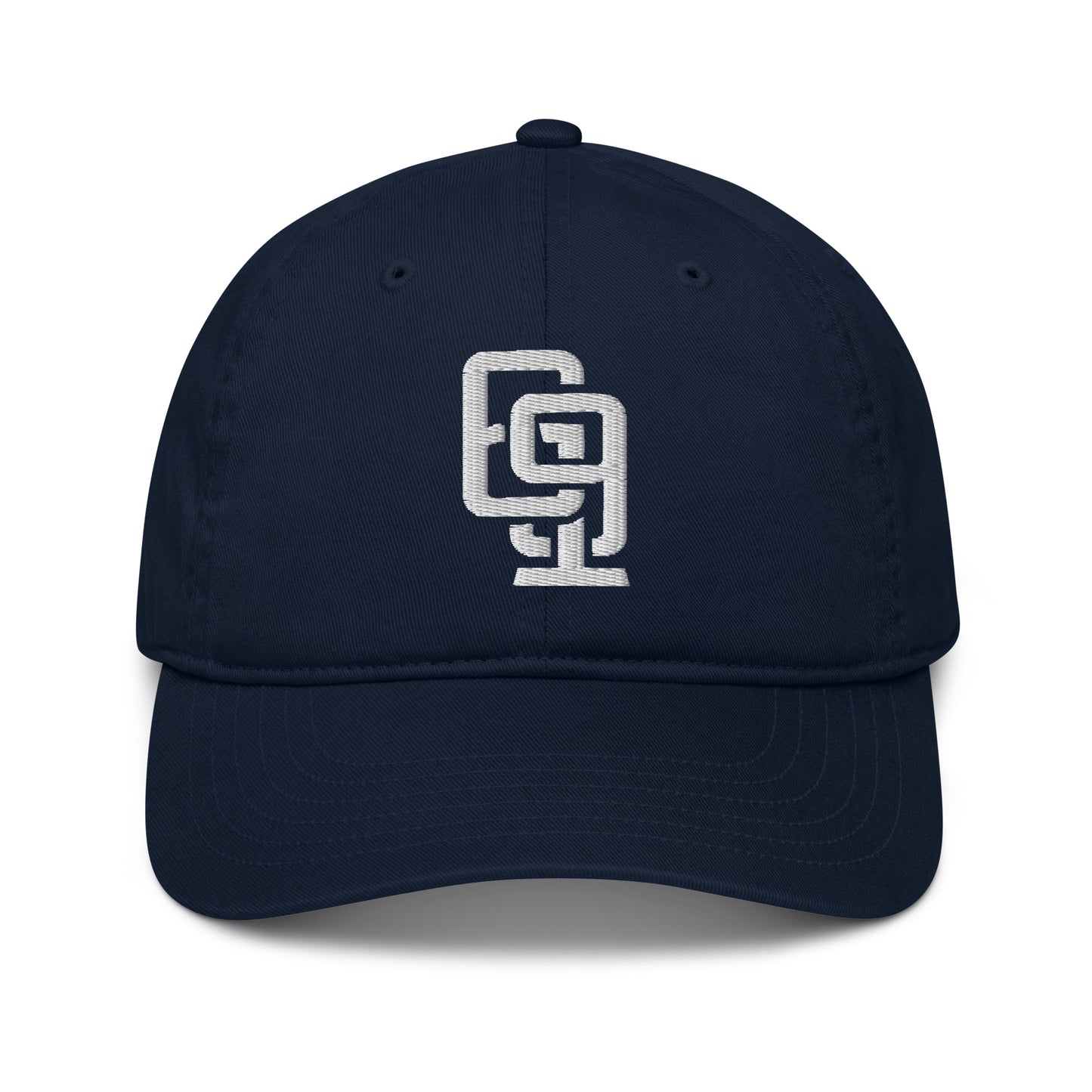 "619" Organic Baseball Cap | Econscious EC7000 | E Luna SELECT Tricrest 3 White Thread Front, Left Side & Back Logos