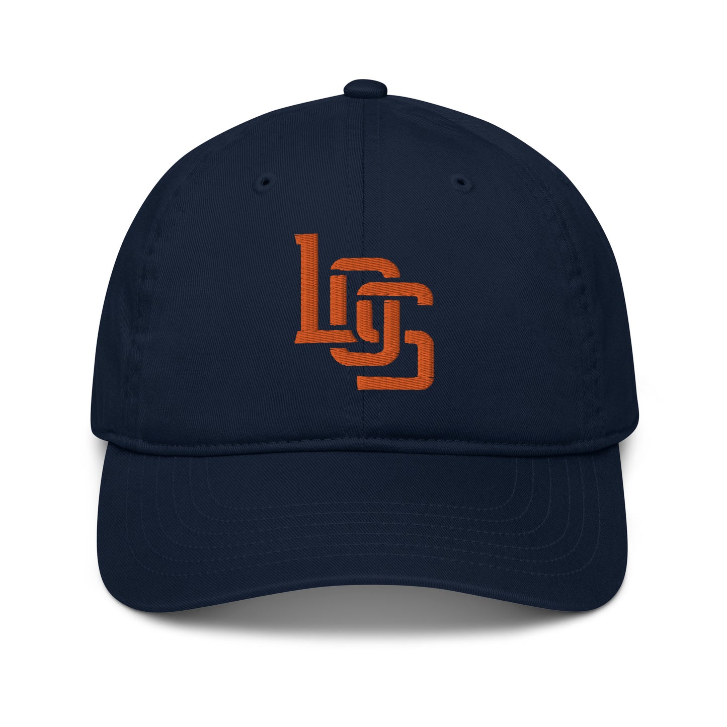 "LOS" Organic Baseball Cap | Econscious EC7000 | E Luna SELECT Tricrest 3 Orange Thread Front, Left Side & Back Logos