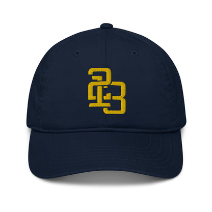 "213" Organic Baseball Cap | Econscious EC7000 | E Luna SELECT Duocrest 3 Gold Thread Front, Left Side & Back Logos