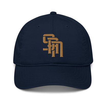 "SAN" Organic Baseball Cap | Econscious EC7000 | E Luna Brand SELECT Tricrest 3 Old Gold Thread Logos: Front, Left & Back [3D Puff Edition]