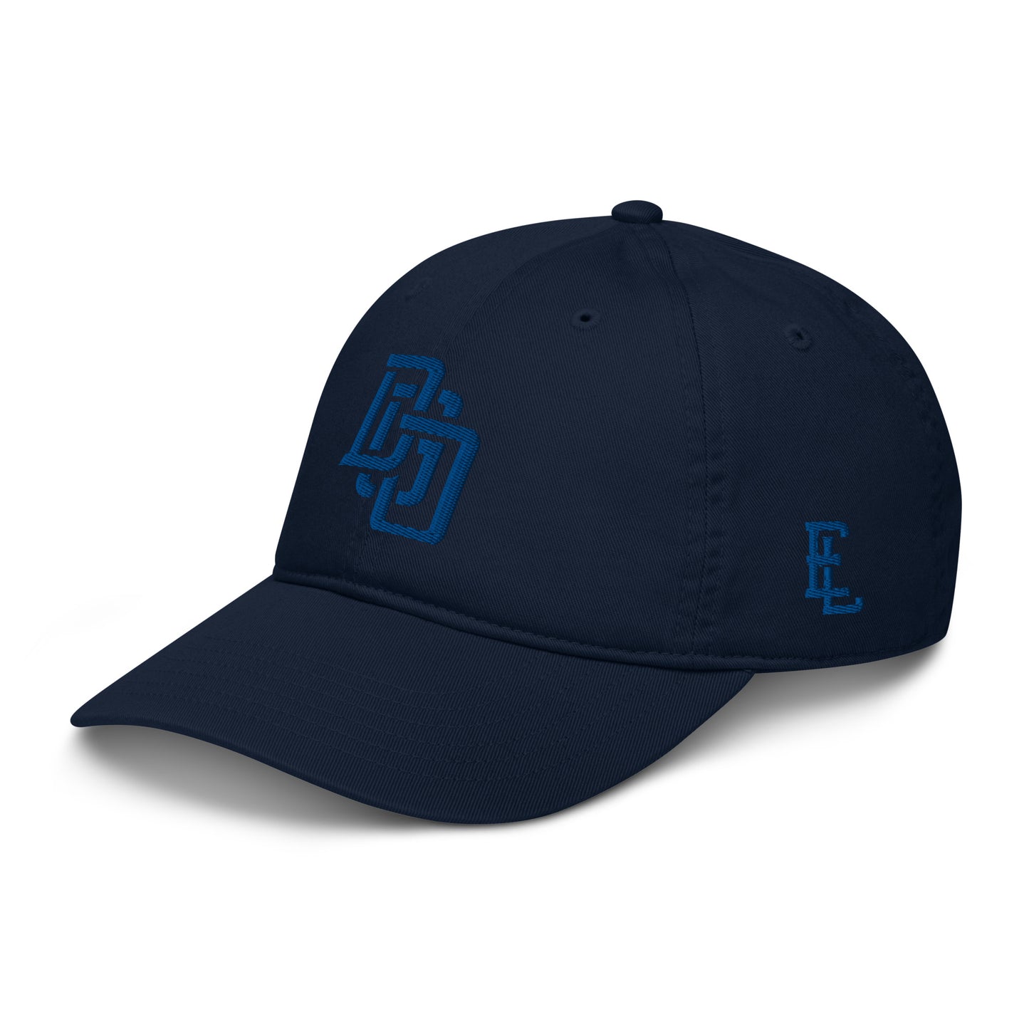 "DGO" Organic Baseball Cap | Econscious EC7000 | E Luna SELECT Tricrest 3 Royal Thread Front, Left Side & Back Logos