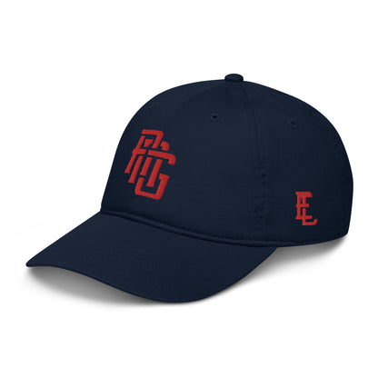 "ANG" Organic Baseball Cap | Econscious EC7000 | E Luna SELECT Tricrest 3 Red Thread Front, Left Side & Back Logos