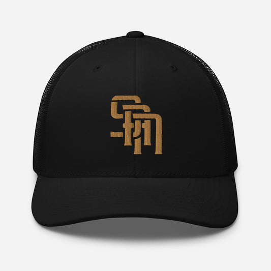 "SAN" Retro Trucker Hat | Yupoong 6606 | E Luna Brand CLASSIC Solocrest 1 Old Gold Thread Front Logo