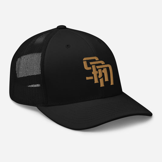 "SAN" Retro Trucker Hat | Yupoong 6606 | E Luna Brand CLASSIC Solocrest 1 Old Gold Thread Front Logo