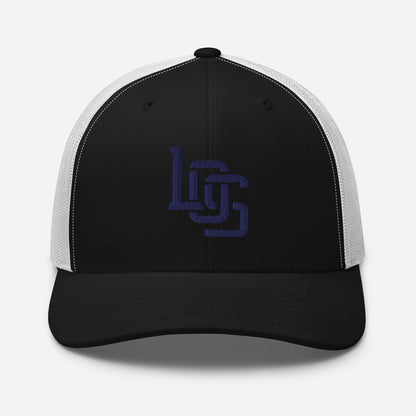 "LOS" Retro Trucker Hat | Yupoong 6606 | E Luna CLASSIC Solocrest 1 Navy Thread Front Logo