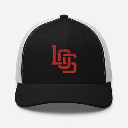 "LOS" Retro Trucker Hat | Yupoong 6606 | E Luna CLASSIC Solocrest 1 Red Thread Front Logo