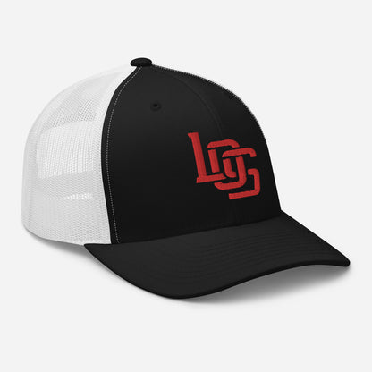 "LOS" Retro Trucker Hat | Yupoong 6606 | E Luna CLASSIC Solocrest 1 Red Thread Front Logo