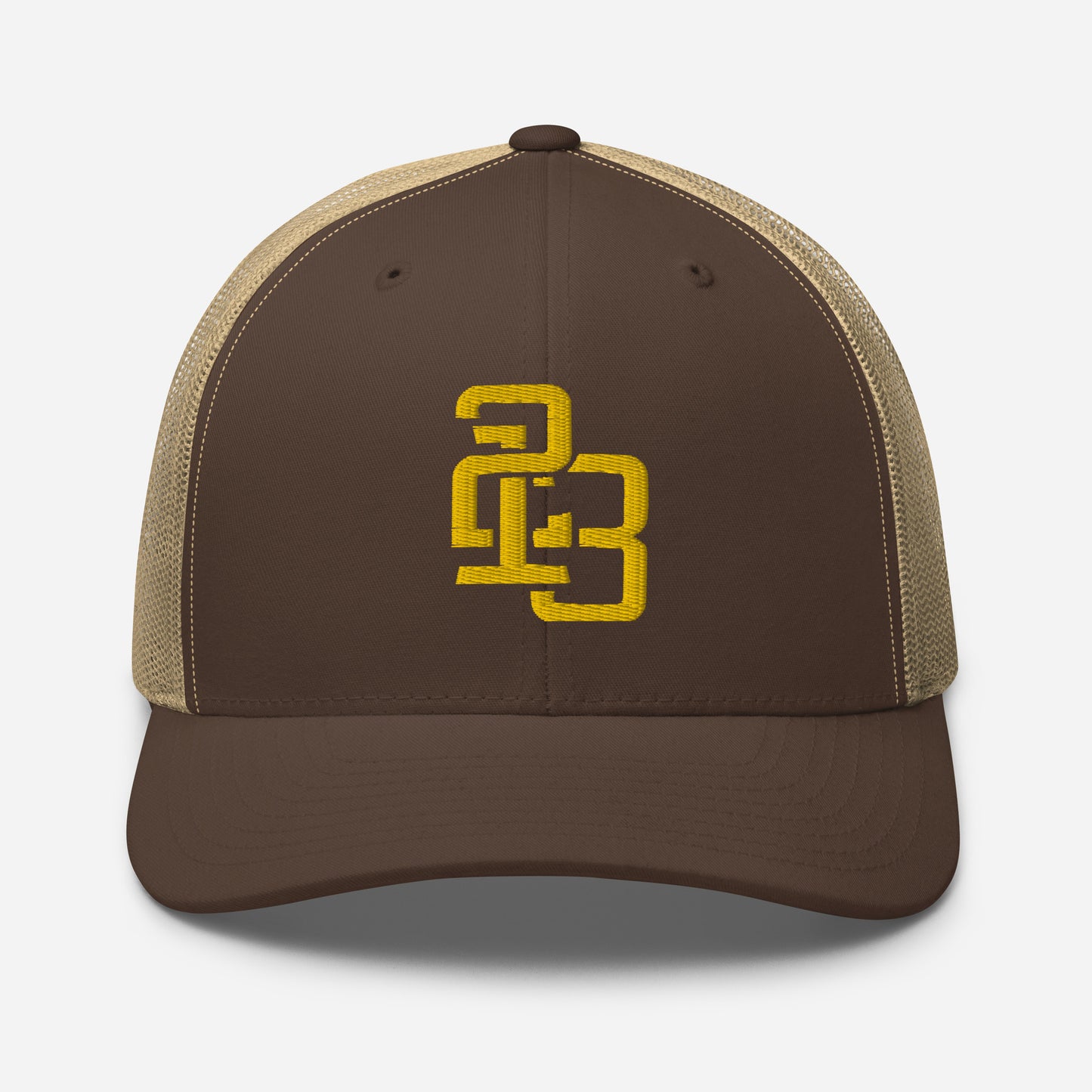 "213" Retro Trucker Hat | Yupoong 6606 | E Luna CLASSIC Solocrest 1 Gold Thread Front Logo