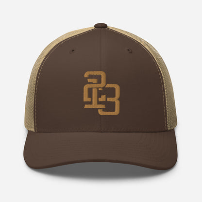 "213" Retro Trucker Hat | Yupoong 6606 | E Luna CLASSIC Solocrest 1 Old Gold Thread Front Logo